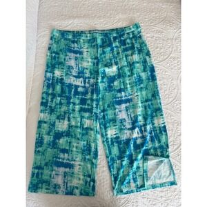 Denim & Co Beach Womens 2X Teal Blue Abstract Print Crop Wide Leg Pants A691784